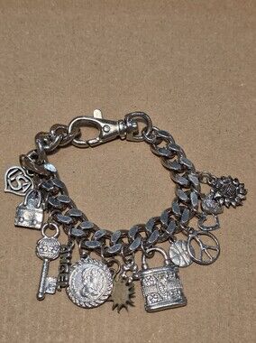 Silver Charm Chunky Link Bracelet with Mixed Charms